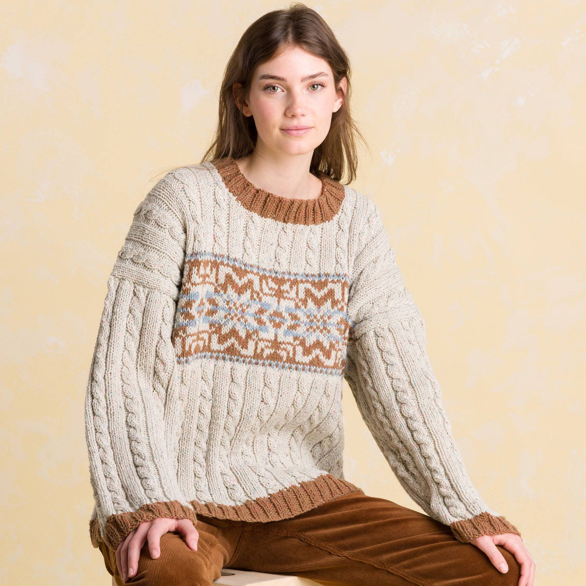 Nordic Cabled Knit Pullover made using Patons yarn