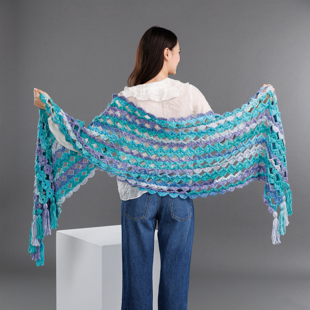Crochet Diamond Shawl made using Red Heart yarn