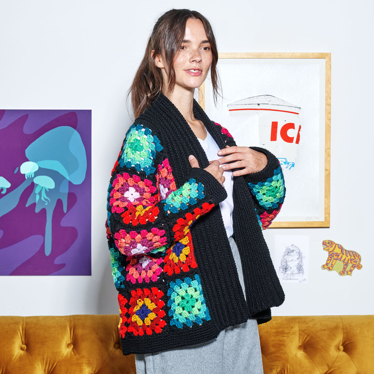Crochet Cardigan made in Red Heart All in One Granny Square Yarn