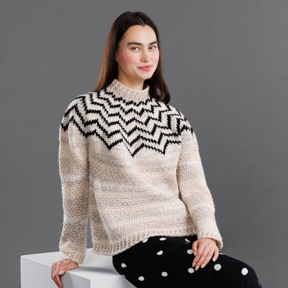 Moonbeam Yoke Crochet Sweater made using Red Heart yarn