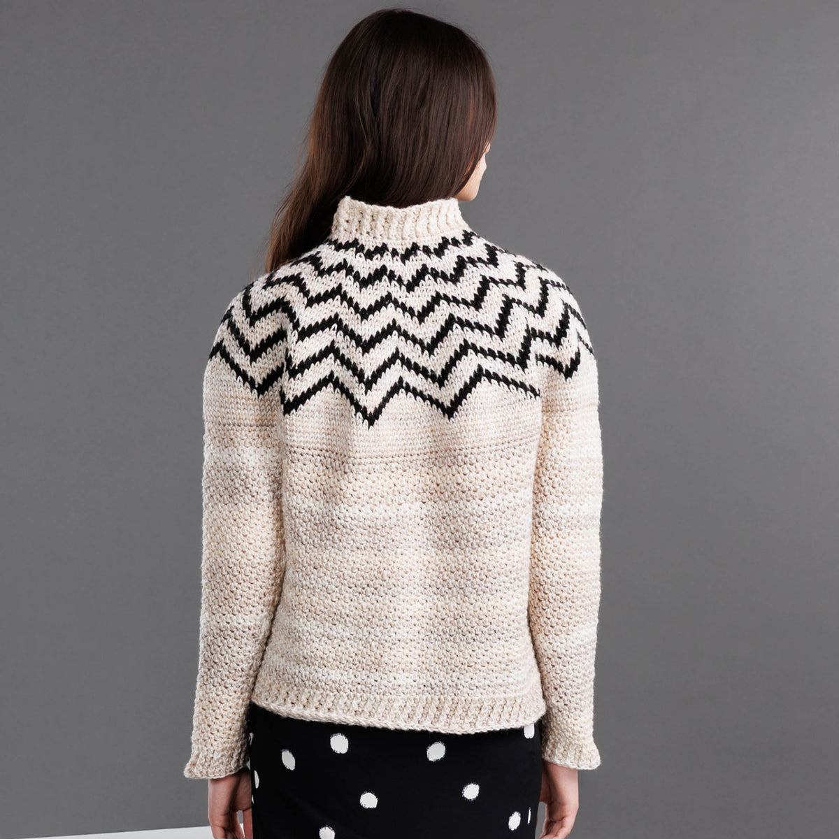 Moonbeam Yoke Crochet Sweater made using Red Heart yarn