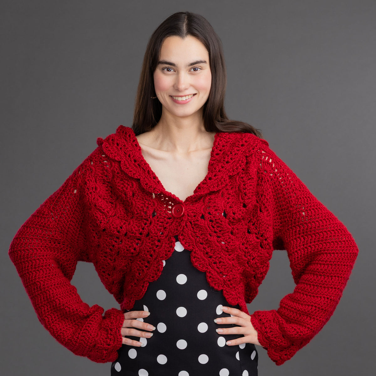 Lace Trim Crochet Cardigan made using Red Heart yarn