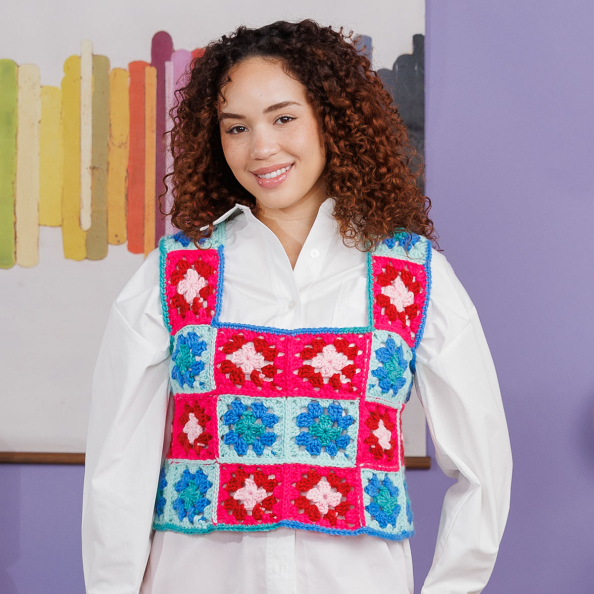 Crochet Prep In Your Step Vest made using Red Heart yarn