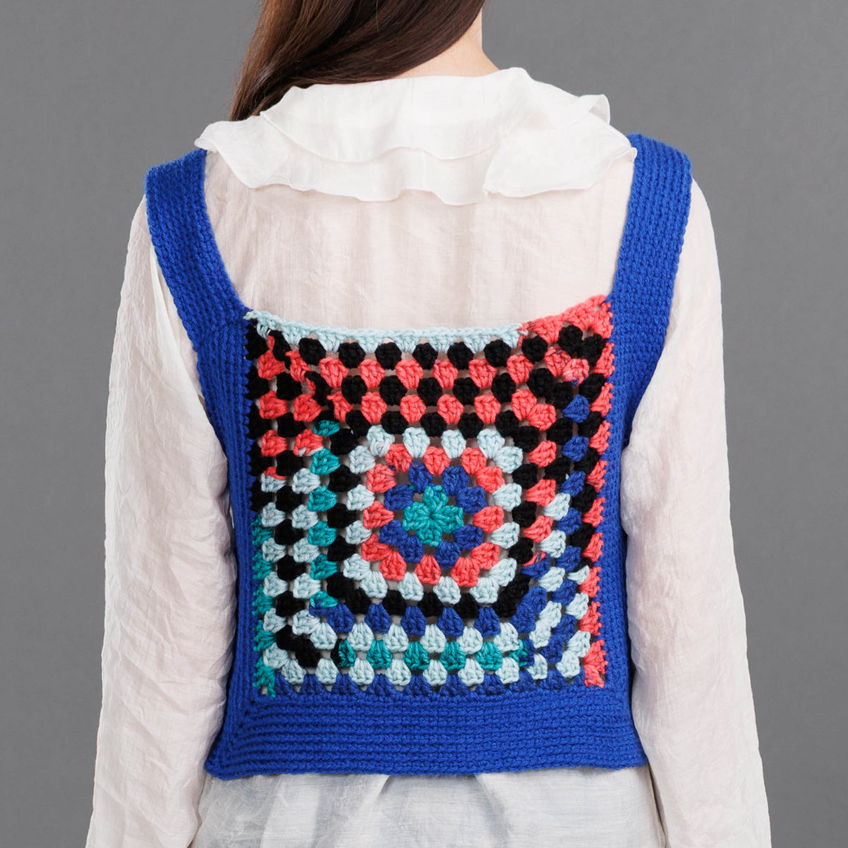 Crochet Square Up Tabard Vest made using Red Heart yarn