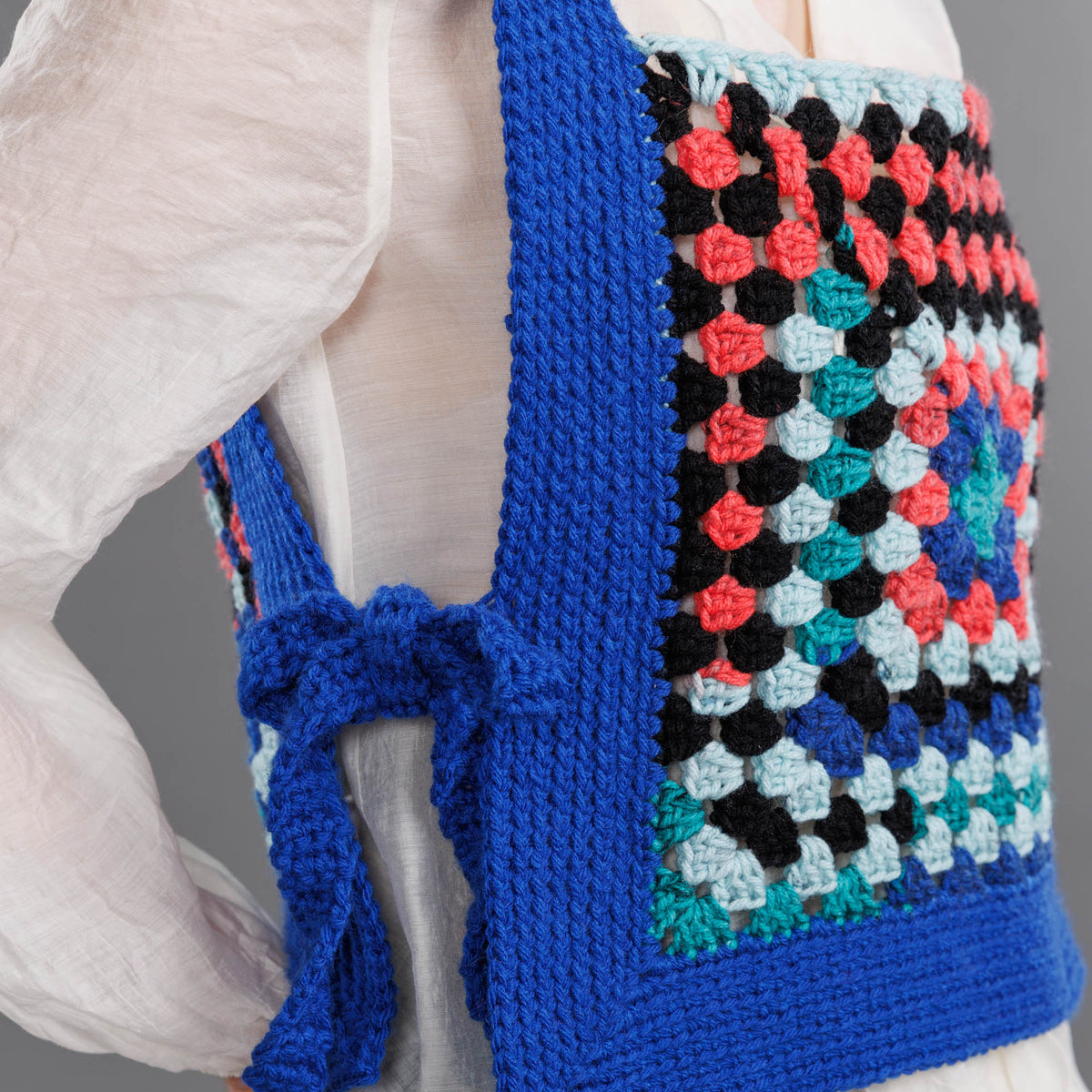 Crochet Square Up Tabard Vest made using Red Heart yarn