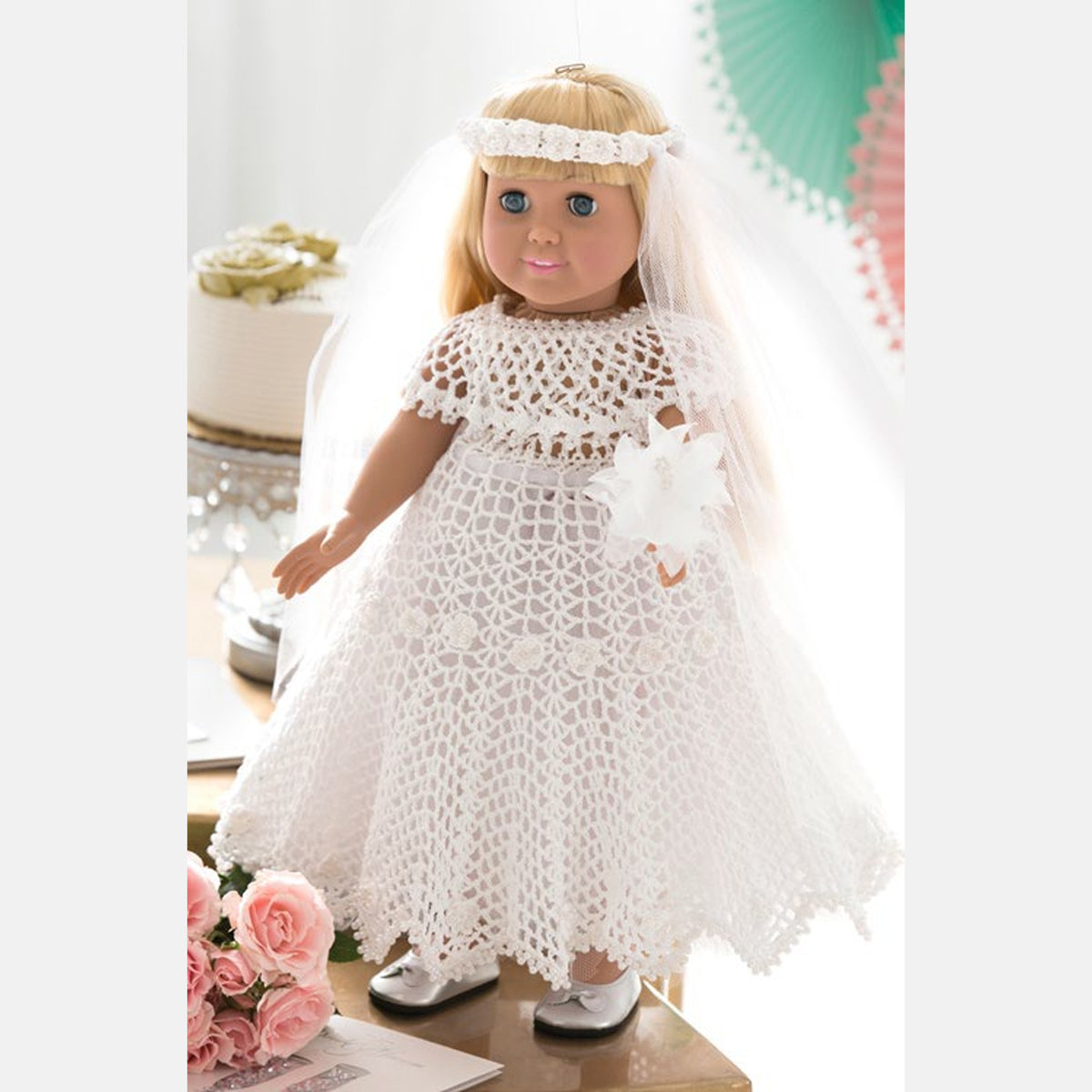 Crochet Wedding Dress For Doll made using Red Heart yarn
