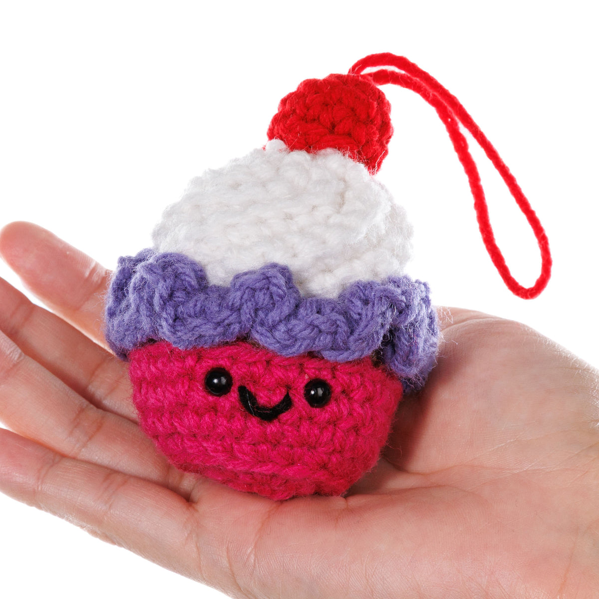Crochet Cutie Cupcake Amigurumi made using Red Heart yarn