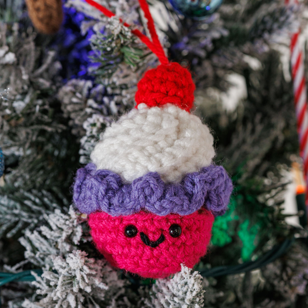 Crochet Cutie Cupcake Amigurumi made using Red Heart yarn