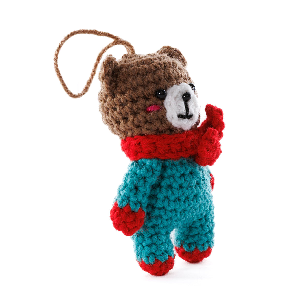 Crochet Merry Beary Amigurumi made using Red Heart yarn