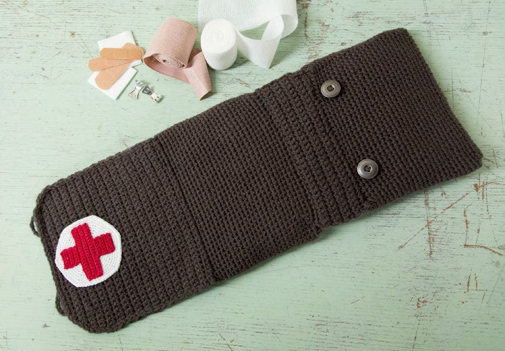 Cares Crochet First Aid Kit made using Red Heart yarn