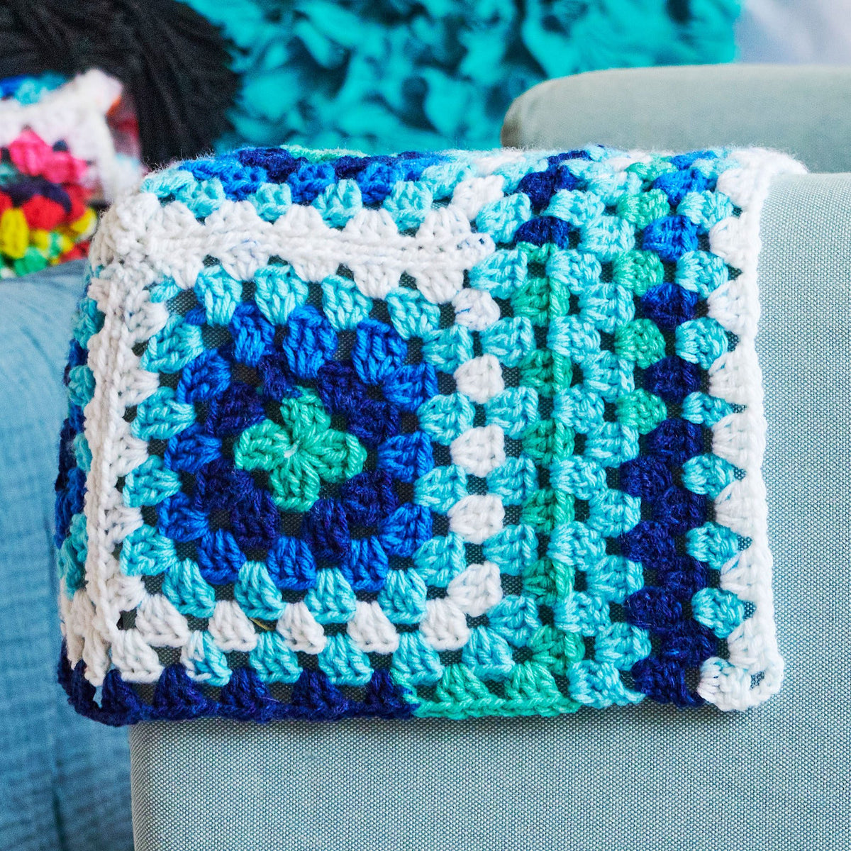 Crochet Cozy made in Red Heart All in One Granny Square Yarn