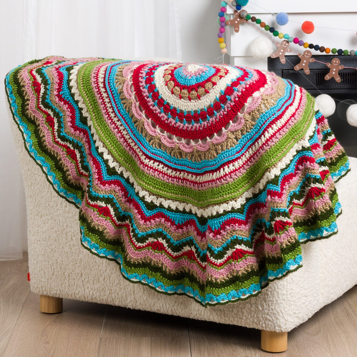 Study Of Christmas Cookies Blanket made using Red Heart yarn