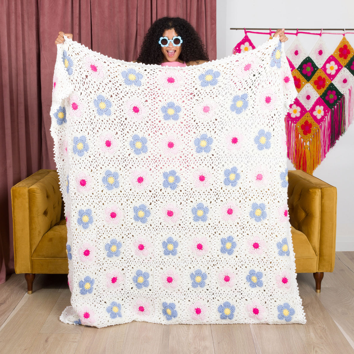 Filigree Flowers Crochet Blanket made using Red Heart yarn