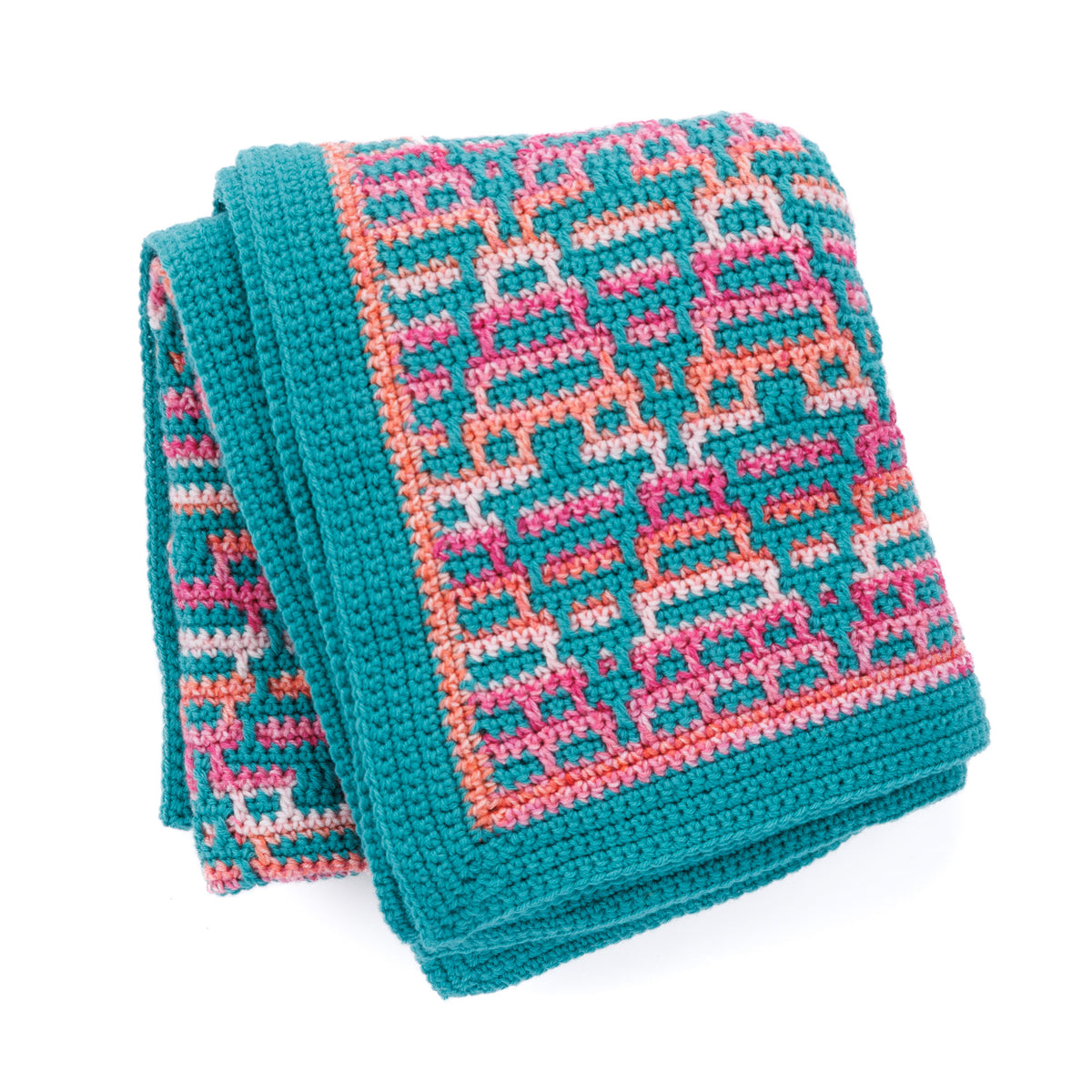 Sunrise Forest Mosaic Crochet Blanket made using Red Heart yarn
