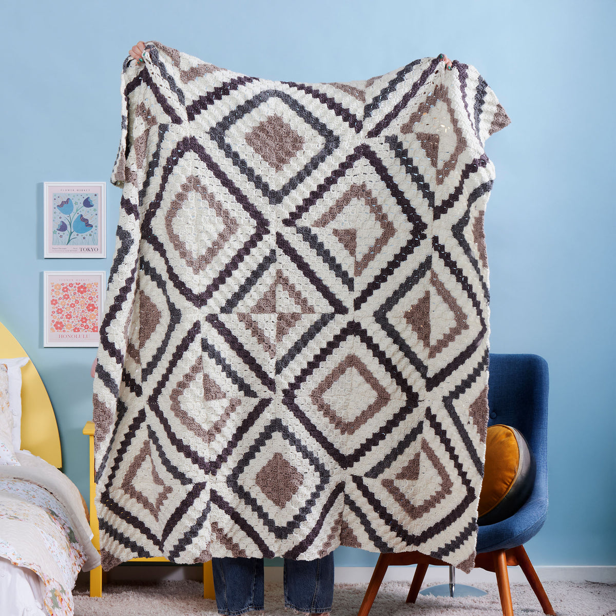Crochet C2C Illusion Quilt made using Red Heart yarn