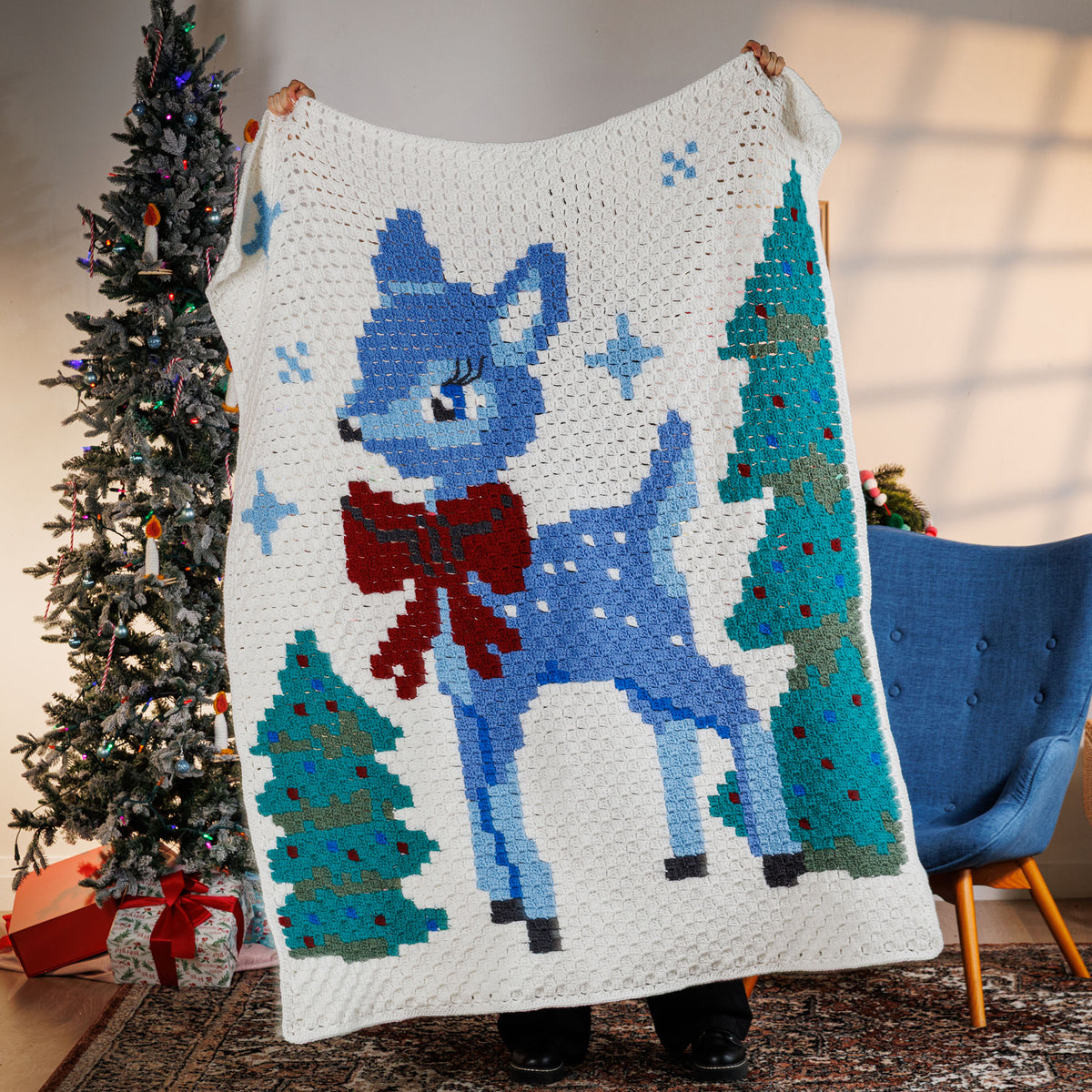 Feeling Fawncy Crochet Corner-To-Corner Blanket made using Red Heart yarn