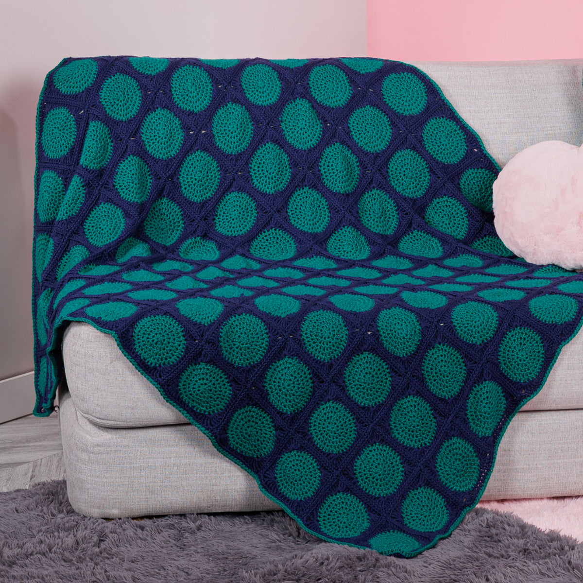Dotted Duet Crochet Blanket made using Red Heart yarn