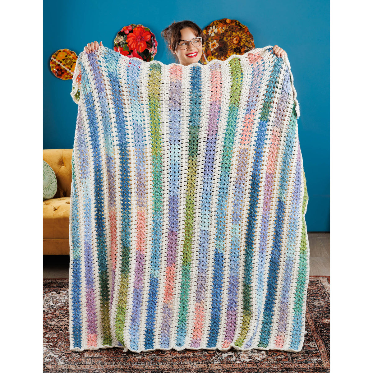 Zippy Strips Crochet Blanket made using Red Heart yarn