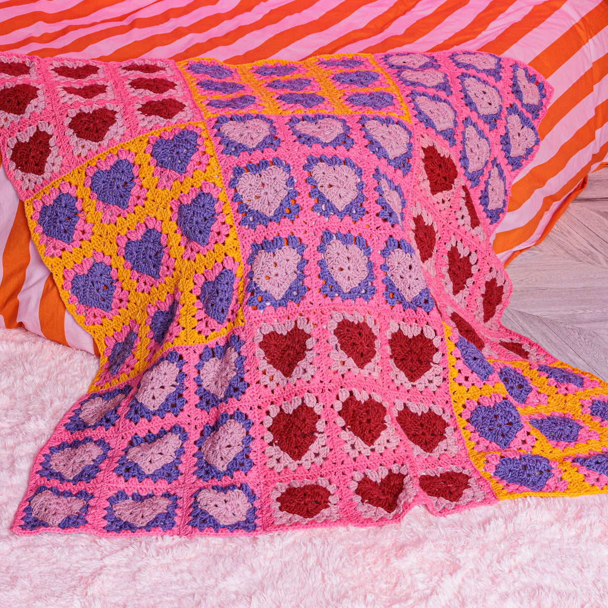 Crochet Lots ’O Love Blanket made using Red Heart yarn