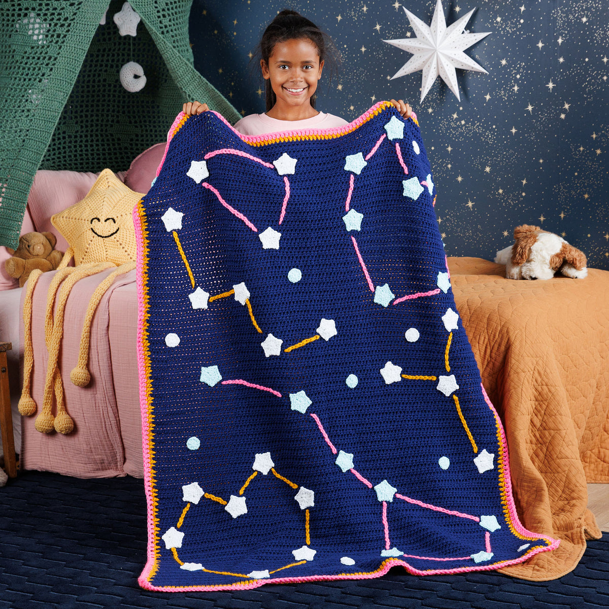 Crochet Starry Sky Blanket made using Red Heart yarn