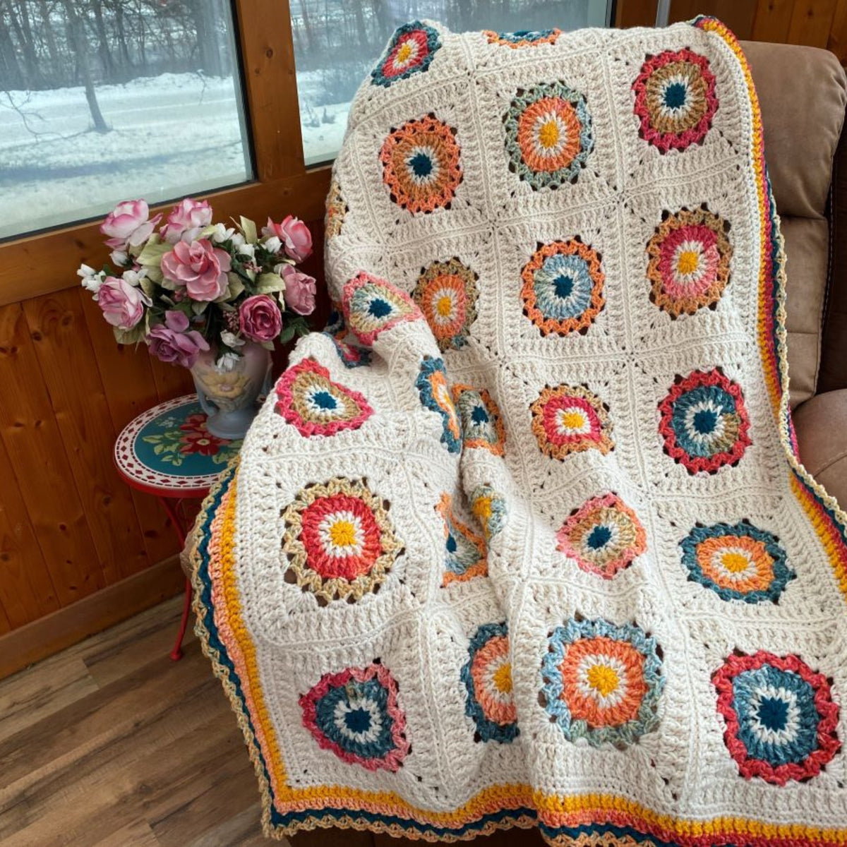 Tranquil Garden Crochet Blanket made using Red Heart yarn