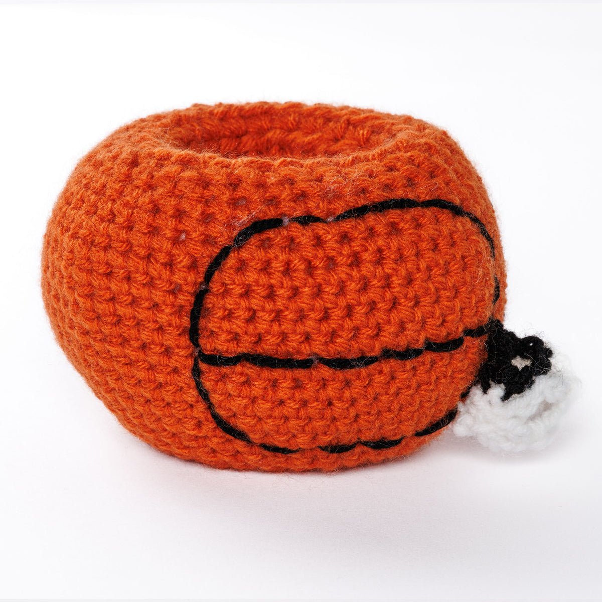 Crochet Basketball Can Cozy made using Red Heart yarn
