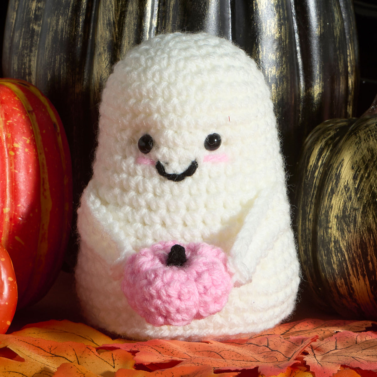 Crochet Amigurumi Ghost made using Red Heart yarn