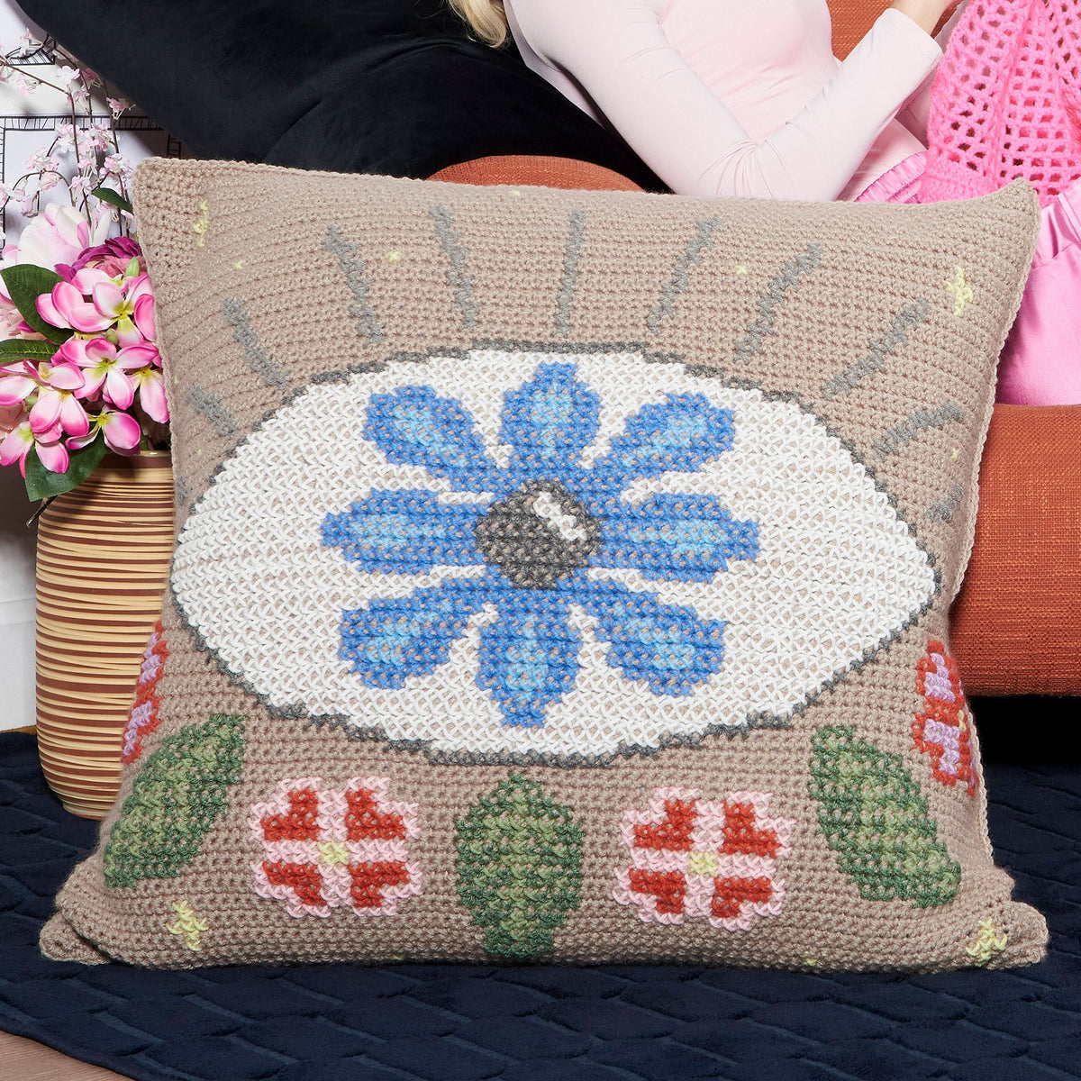 Crochet Pillow made in Red Heart Yarn