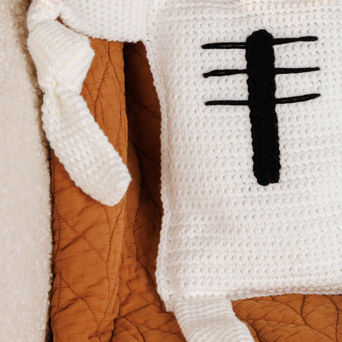 Crochet Mr. Bones Skeleton Pillow made using Red Heart yarn