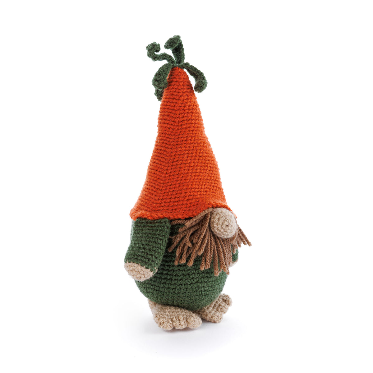 Crochet Carrot Gnome made using Red Heart yarn