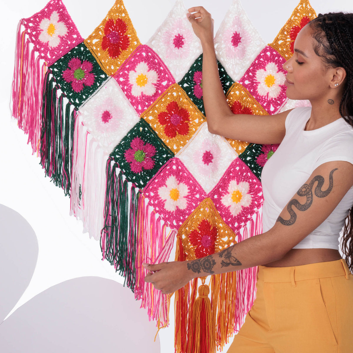 Flower Power Crochet Wall Hanging made using Red Heart yarn