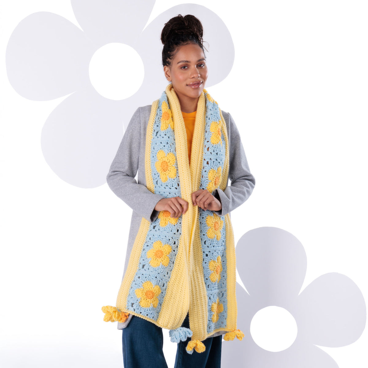 Crochet Flower Power Scarf made using Red Heart yarn