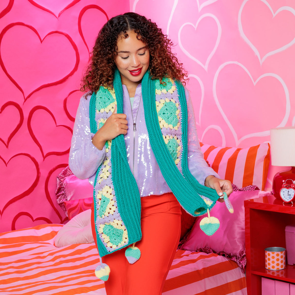 Hearts All Around Crochet Scarf made using Red Heart yarn