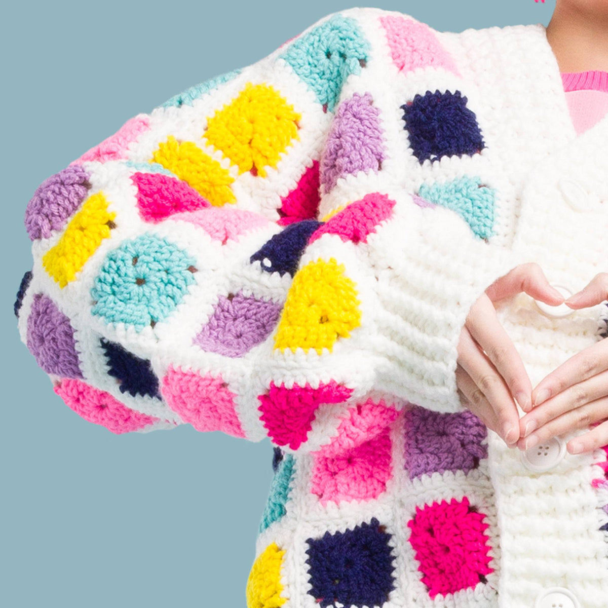 On The Bright Side Crochet Cardigan made using Red Heart yarn