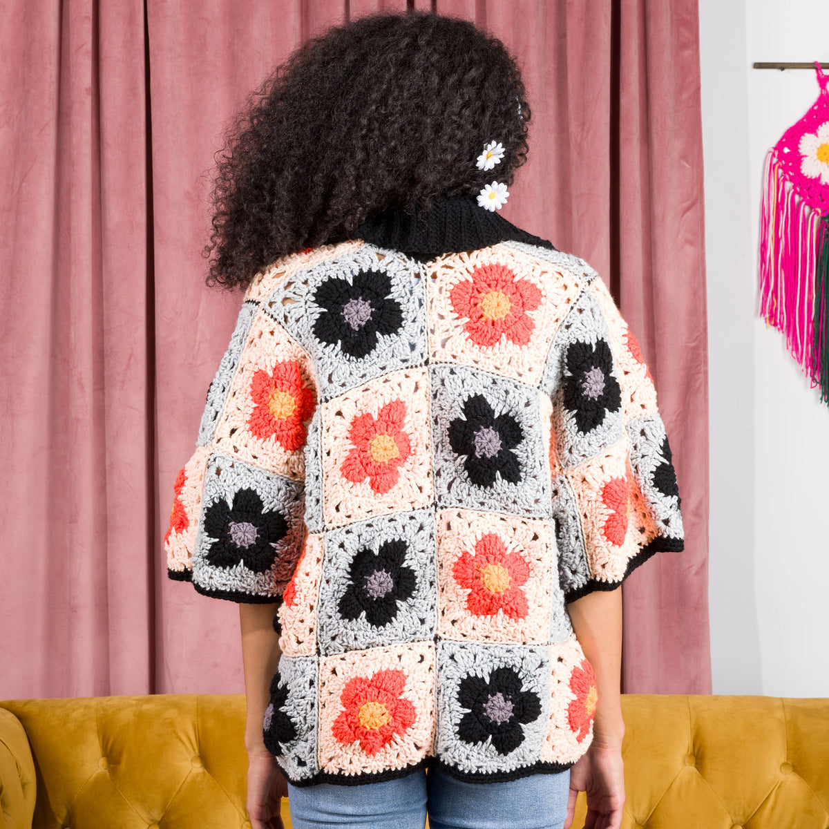 Crochet Blooming Grannies Cardigan made using Red Heart yarn