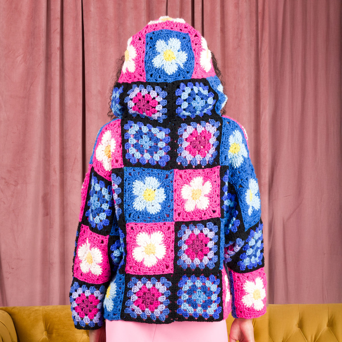 Crochet Flower Power Hoodie made using Red Heart yarn