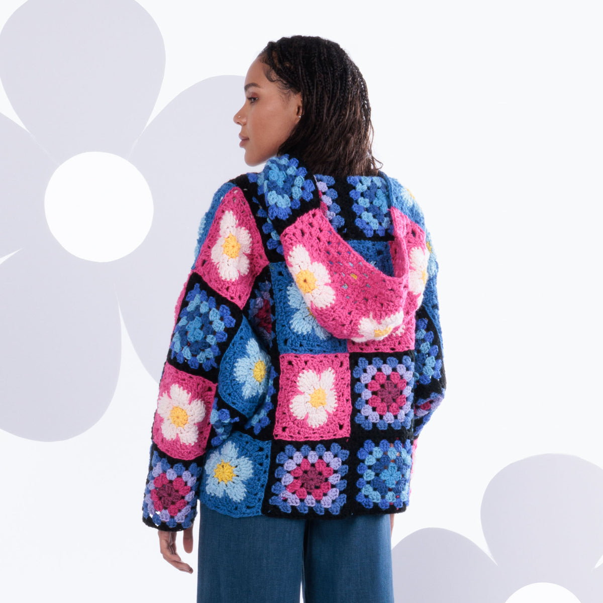 Crochet Flower Power Hoodie made using Red Heart yarn