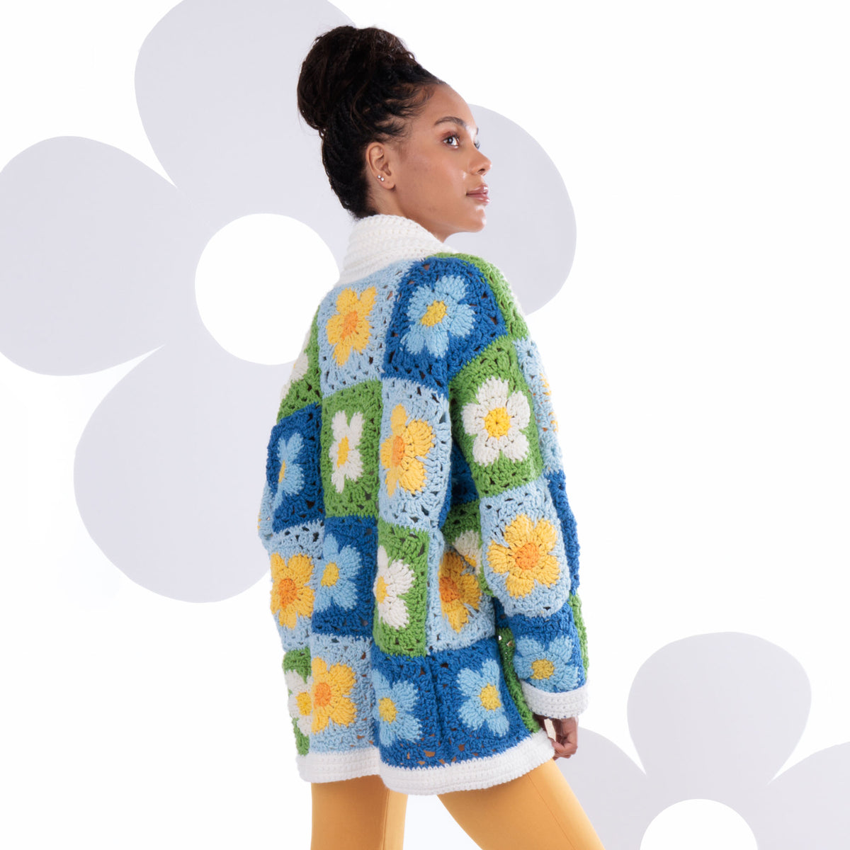 Cozy Posies Crochet Granny Cardigan made using Red Heart yarn