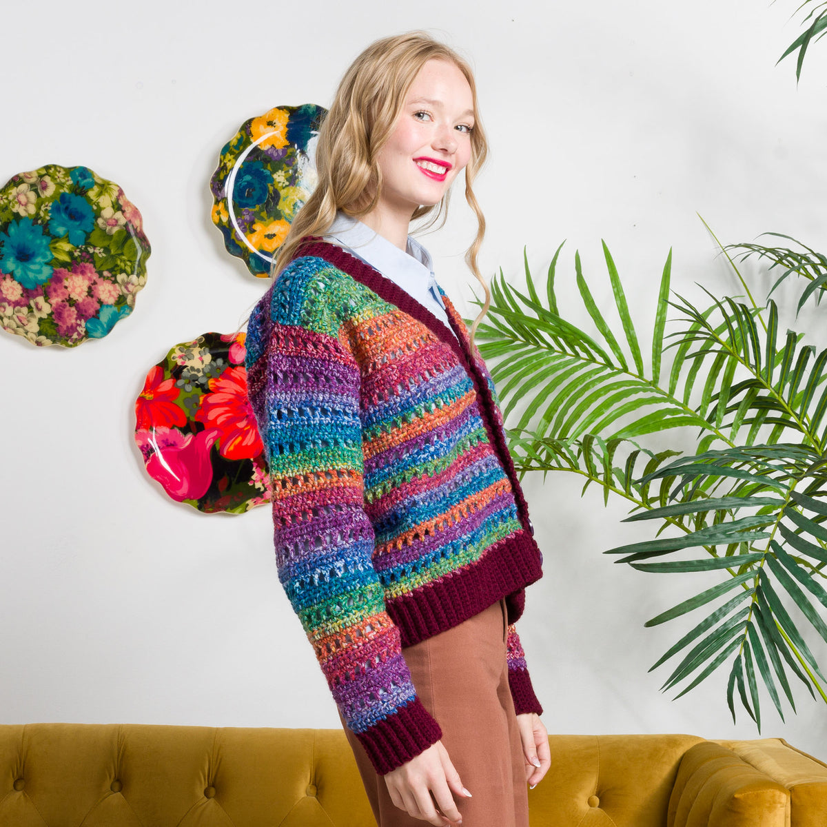 Crochet Airy Stripes Cardigan made using Red Heart yarn