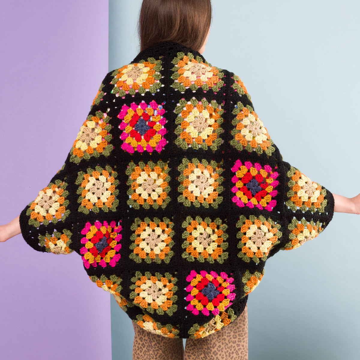 Crochet Granny Cocoon Cardi made using Red Heart yarn