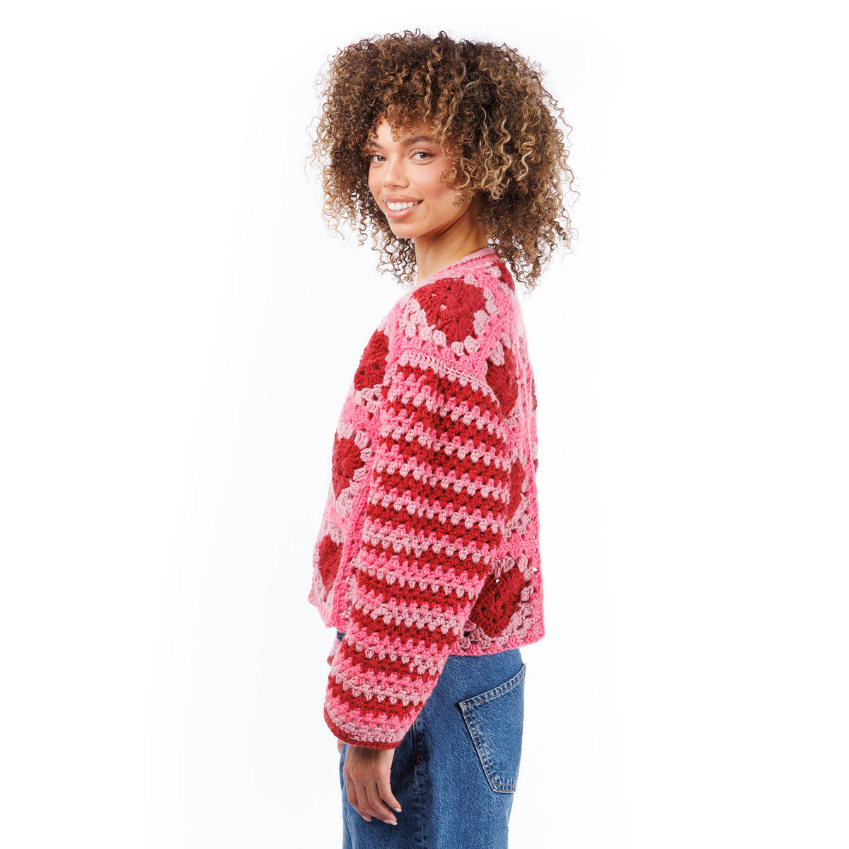 Crochet Party Hearty Cardi made using Red Heart yarn
