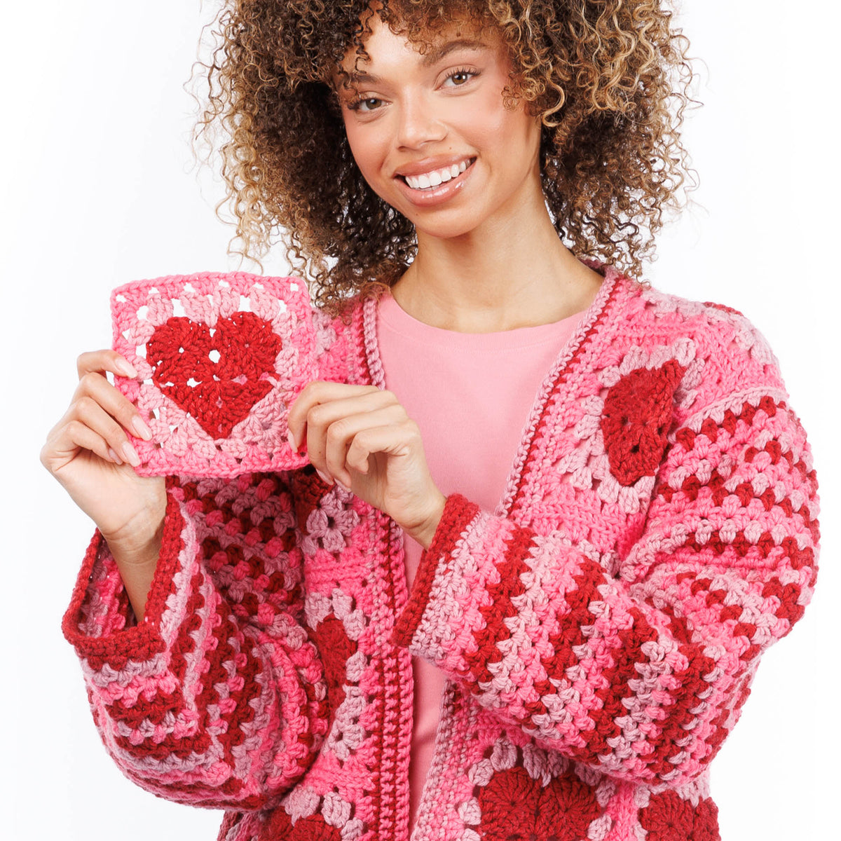 Crochet Party Hearty Cardi made using Red Heart yarn