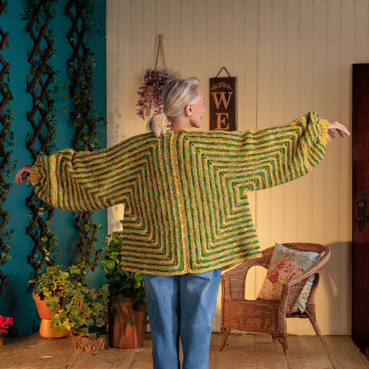 Shaping Up Crochet Hexagon Cardigan made using Red Heart yarn