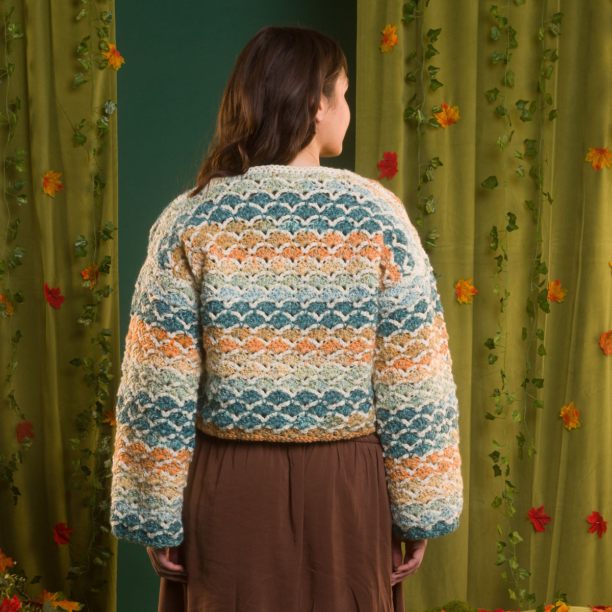 Crochet Shell Stitch Cardigan made using Red Heart yarn