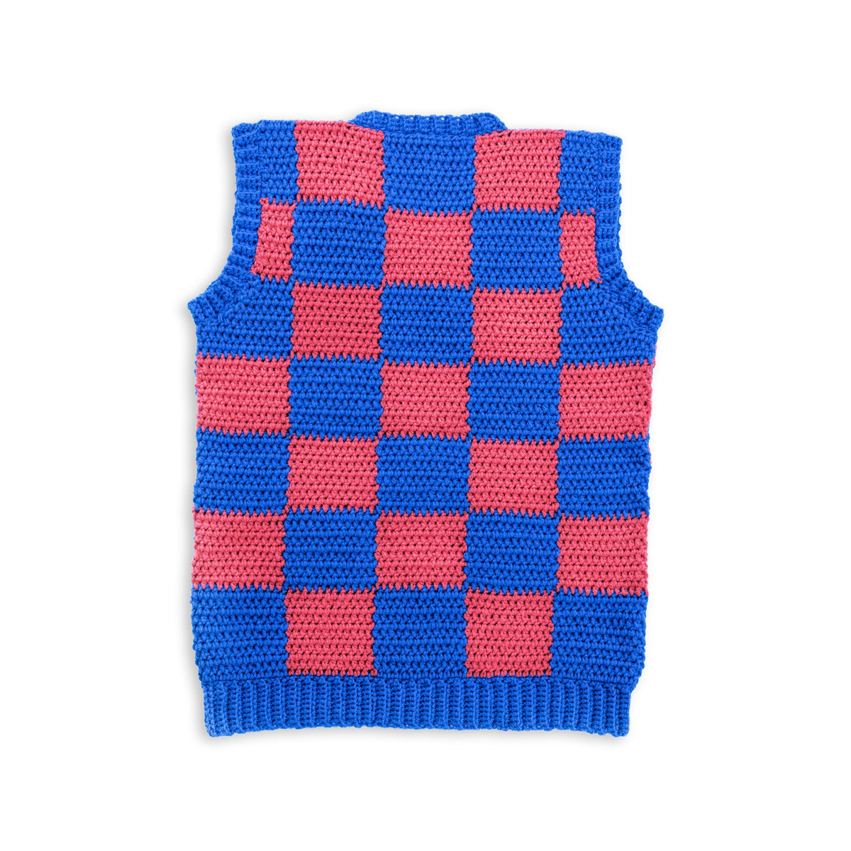 Crochet Checkerboard Mood Sweater Vest made using Red Heart yarn