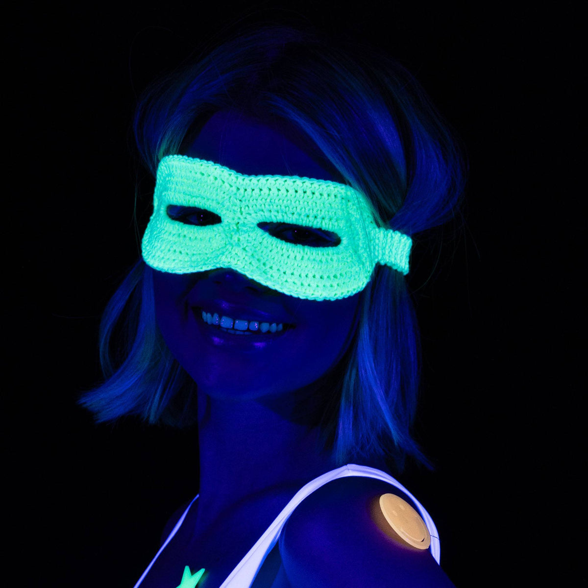 Radiant Defender Crochet Super Hero Mask made using Red Heart yarn