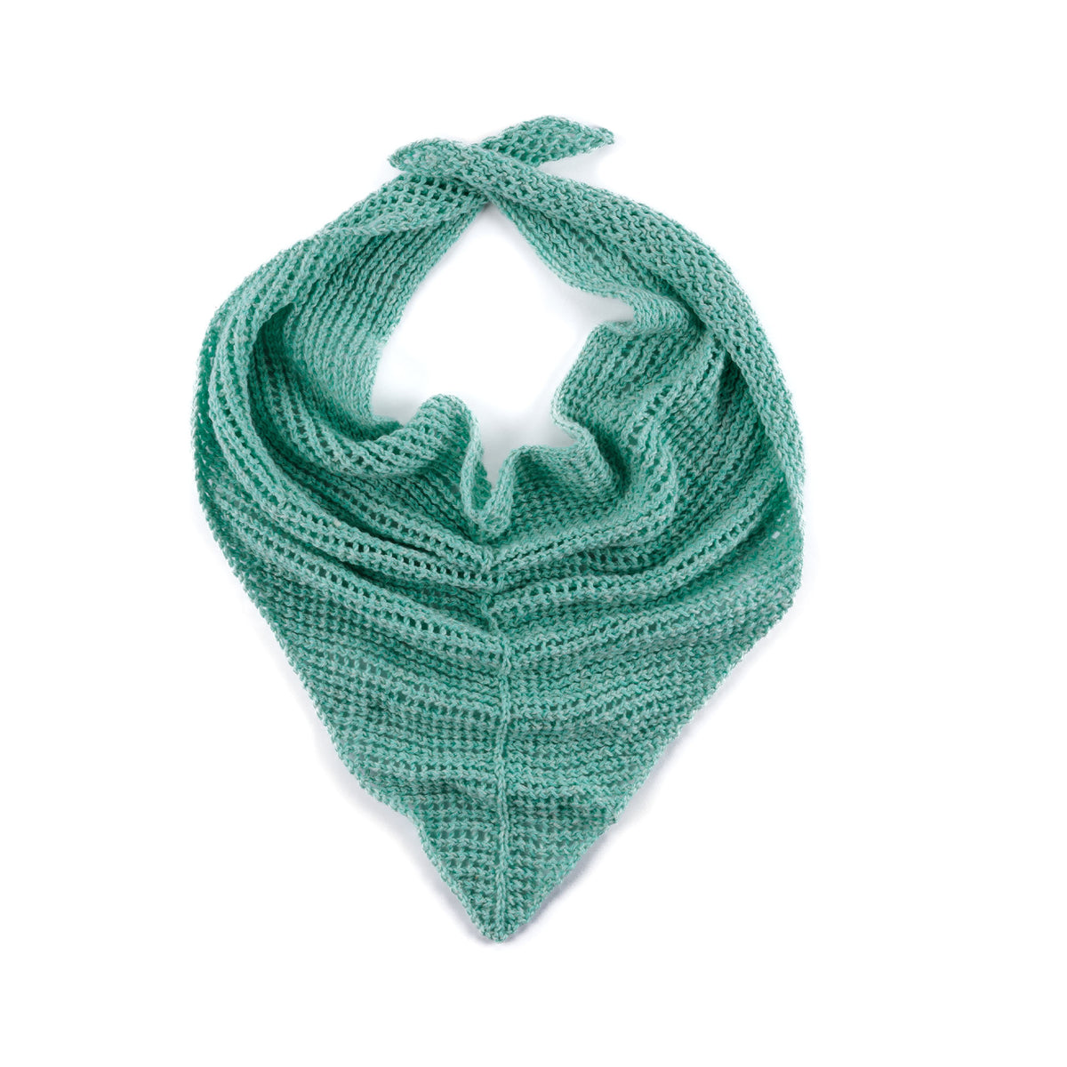 Cool Breeze Knit Shawl made using Red Heart yarn on a white background