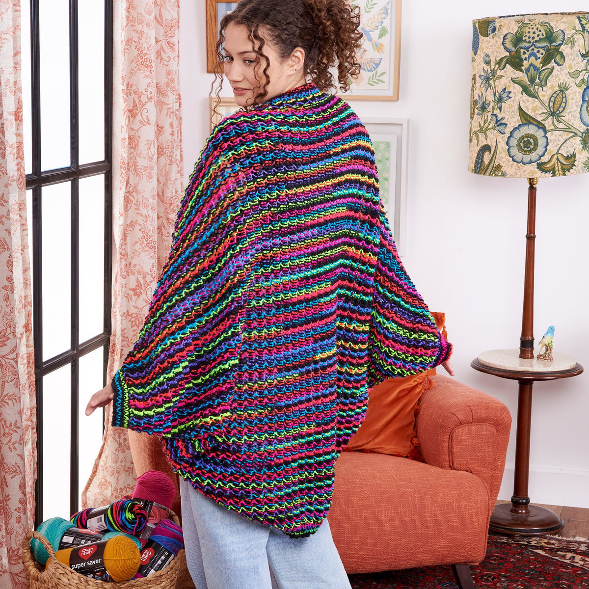 Knit Cardigan made in Red Heart Super Saver Stripes Yarn