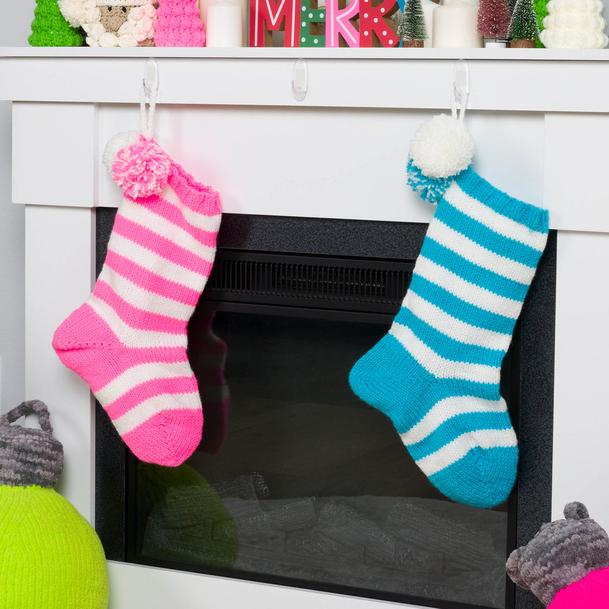 Merry & Bright Knit Stocking made using Red Heart yarn