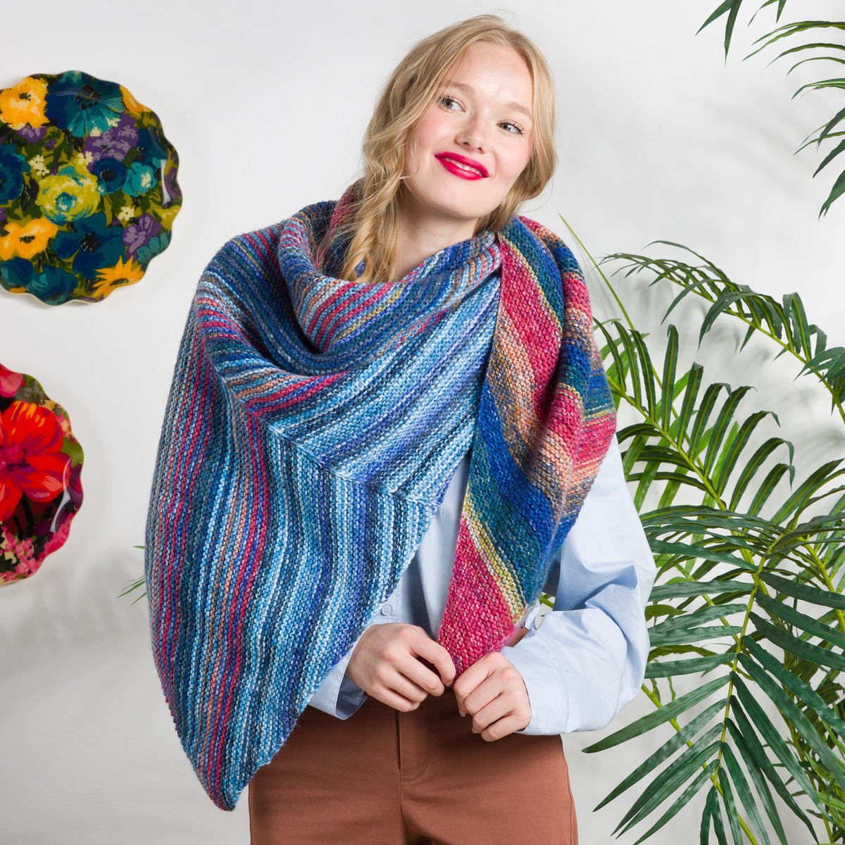Perfect Fade Knit Shawl made using Red Heart yarn